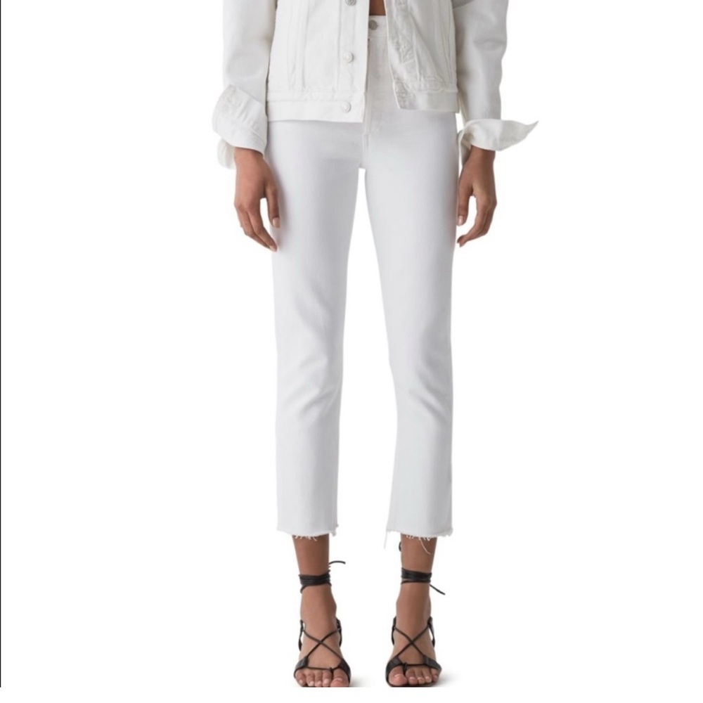 AGOLDE Riley High Rise Straight Crop Jeans Button Fly Raw Hem White Size 25